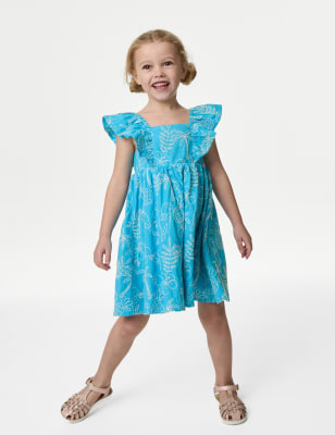 

Girls M&S Collection Pure Cotton Floral Embroidered Dress (2-8 Yrs) - Blue, Blue
