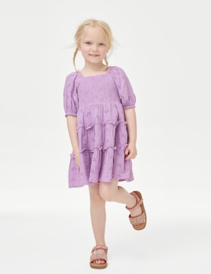 

Girls M&S Collection Pure Cotton Broderie Dress (2-8 Yrs) - Purple, Purple