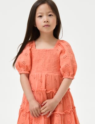 

Girls M&S Collection Pure Cotton Broderie Dress (2-8 Yrs) - Orange, Orange