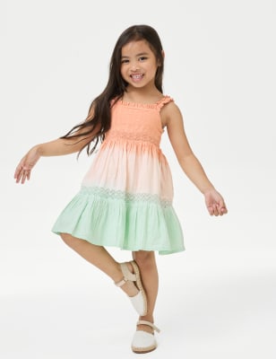 

M&S Collection Vestido 100% algodón en capas de varios tonos (2-8 años) - Apricot Mix, Apricot Mix