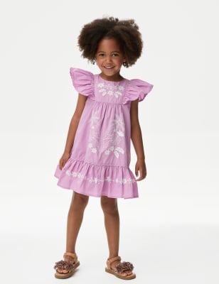 

M&S Collection Besticktes Kleid aus reiner Baumwolle (2-8 J.) - Purple, Purple