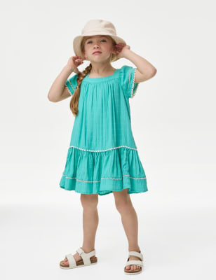 

Girls M&S Collection Pom Pom Tiered Dress (2-8 Yrs) - Aqua, Aqua