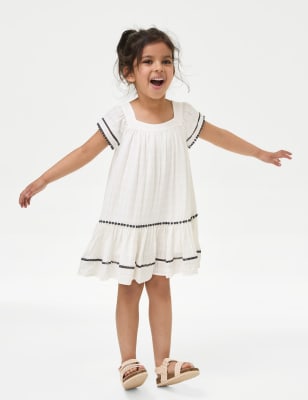 

Girls M&S Collection Pom Pom Tiered Dress (2-8 Yrs) - Ivory, Ivory