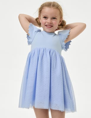 

M&S Collection Vestido de topos de algodón de tul (2-8 años) - Blue, Blue