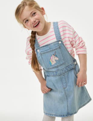 

M&S Collection 2-teiliges, gestreiftes Outfit mit hohem Baumwollanteil und Einhornmotiv (2-8 Jahre) - Denim, Denim