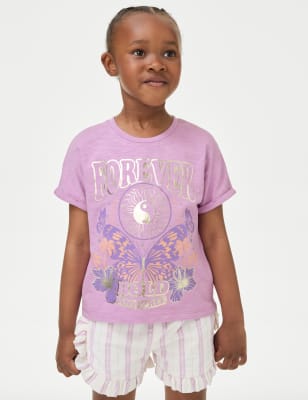 

M&S Collection T-Shirt aus reiner Baumwolle mit Verzierung (2-8 J.) - Purple, Purple
