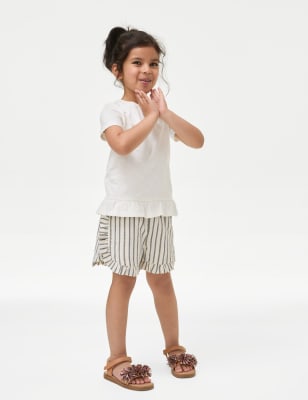 

M&S Collection Pantalón corto de rayas de algodón con cintura elástica (2-8 años) - Ecru Mix, Ecru Mix