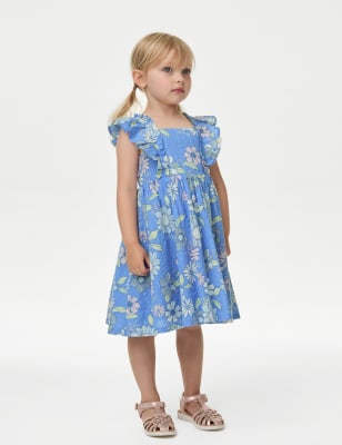 

M&S Collection Geblümtes Kleid aus reiner Baumwolle (2-8 J.) - Blue Mix, Blue Mix