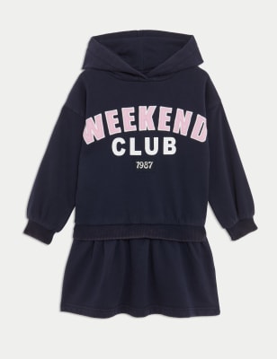 

Girls M&S Collection Hooded Slogan Jumper Dress (2-8 Yrs) - Navy, Navy