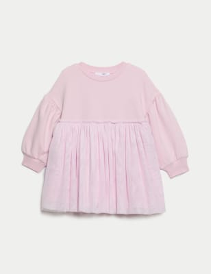 M&S Girls Cotton Rich Tulle Sweatshirt Dress (1-8 Yrs) - 3-4 Y - Carbon, Carbon