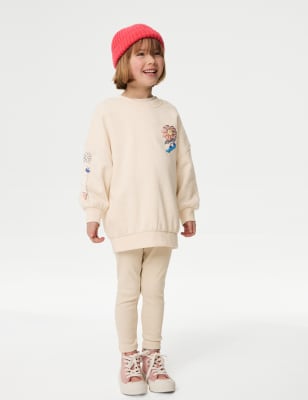 

M&S Collection 2-teiliges geblümtes Outfit mit hohem Baumwollanteil (2-16 J.) - Oatmeal Mix, Oatmeal Mix