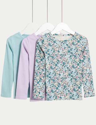 

Girls M&S Collection 3pk Cotton Rich Floral Ribbed Tops (2-8 Yrs) - Green Mix, Green Mix