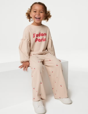 

M&S Collection Outfit bestehend aus Oberteil und Hose mit hohem Baumwollanteil und Paris-Schriftzug (2-8 J.) - Calico, Calico