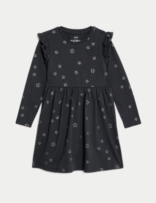 

Girls M&S Collection Pure Cotton Foil Star Frill Sleeve Dress (2-8 Yrs) - Carbon, Carbon