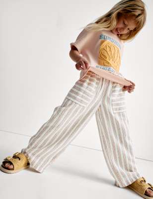 

Girls M&S Collection Linen Rich Striped Trousers (2-16 Yrs), Neutral
