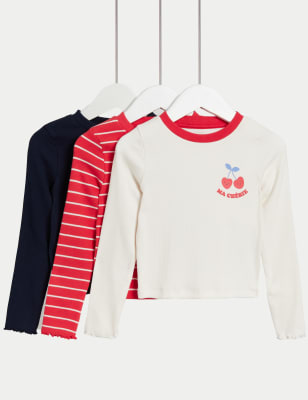 

Girls M&S Collection 3pk Cotton Rich Ribbed Tops (2-8 Yrs) - Red Mix, Red Mix