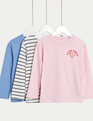 

Girls,Unisex,Boys M&S Collection 3pk Cotton Rich Graphic Tops (2-8 Yrs) - Pink Mix, Pink Mix