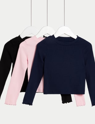 

Girls M&S Collection 3pk Cotton Rich Ribbed Tops (2-8 Yrs) - Navy Mix, Navy Mix