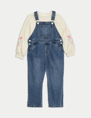 

Girls M&S Collection 2pc Denim Dungaree and Sweatshirt Outfit (2-8 Yrs), Denim