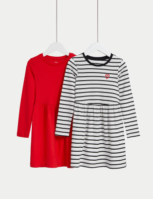 

Girls M&S Collection 2pk Pure Cotton Striped & Plain Dresses (2-8 Yrs) - Red Mix, Red Mix