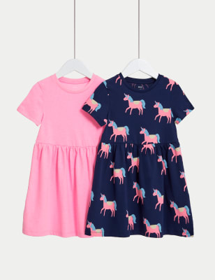 

Girls M&S Collection 2pk Cotton Rich Striped Dresses (2-8 Yrs) - Navy, Navy