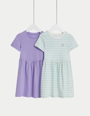 

Girls M&S Collection 2pk Cotton Rich Striped Dresses (2-8 Yrs) - Bright Aqua, Bright Aqua