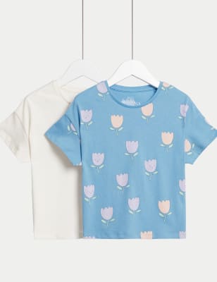 

Girls M&S Collection 2pk Pure Cotton Printed T-Shirts (2-8 Yrs) - Blue Mix, Blue Mix