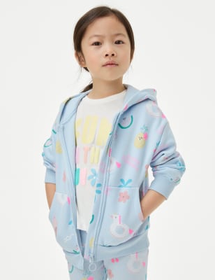 

Girls M&S Collection Cotton Rich Printed Zip Hoodie (2-8 Yrs) - Turquoise, Turquoise
