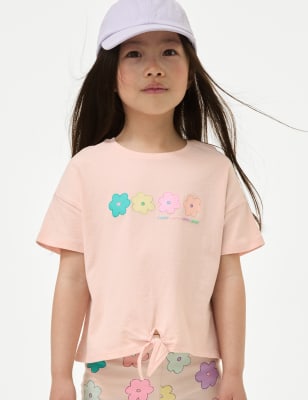 

Girls M&S Collection Pure Cotton Tie Front T-Shirt (2-8 Yrs) - Pink, Pink