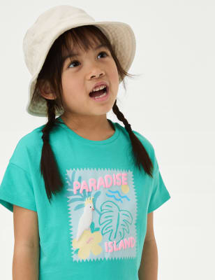 

M&S Collection T-Shirt aus reiner Baumwolle mit Schriftzug (2-8 Jahre) - Green, Green