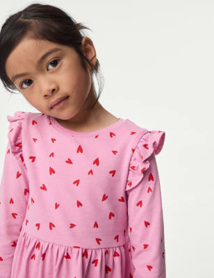 

Girls M&S Collection Pure Cotton Heart Frill Sleeve Dress (2-8 Yrs) - Pink Mix, Pink Mix