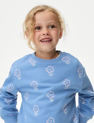 

Girls M&S Collection Cotton Rich Printed Sweatshirt (2-8 Yrs) - Blue Mix, Blue Mix