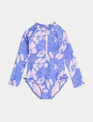 

Girls M&S Collection Floral Print Long Sleeve Swimsuit (2-8 Yrs) - Blue Mix, Blue Mix