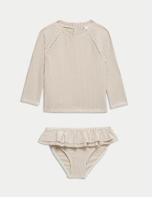 

Girls M&S Collection 2pc Stripe Frill Long Sleeve Swimsuit (2-8 Yrs) - Ecru Mix, Ecru Mix