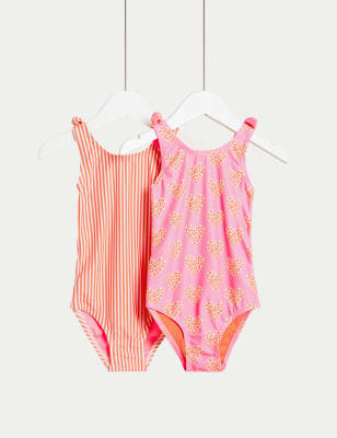 

Girls M&S Collection 2pk Heart & Stripe Swimsuits (2-8 Yrs) - Pink, Pink