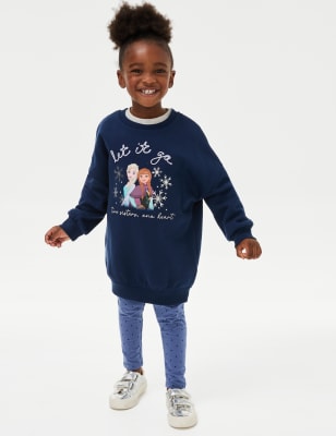 M&S Girls 2pc Cotton Rich Disney Frozen Outfit (2-8 Yrs) - 5-6 Y - Navy Mix, Navy Mix