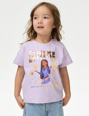 

M&S Collection T-Shirt aus reiner Baumwolle mit Disney Princess™ Wish-Motiv (2-8 J.) - Pink, Pink