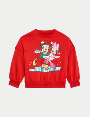 M&S Girls Cotton Rich Minnie & Mickey Mouse  Sweatshirt (2-8 Yrs)