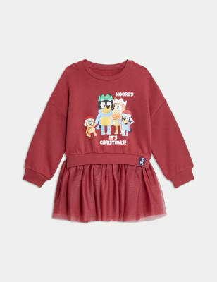 

Girls M&S Collection Cotton Rich Bluey™ Sweatshirt Dress (2-8 Yrs) - Red Mix, Red Mix