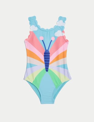 

M&S Collection Badeanzug mit Schmetterlingsmotiv (2-8 J.) - Blue Mix, Blue Mix