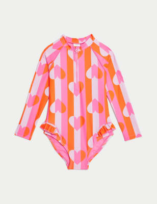 

Girls M&S Collection Printed Frill Long Sleeve Swimsuit (2-8 Yrs) - Pink Mix, Pink Mix