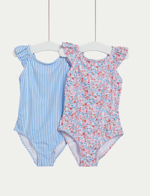 

Girls M&S Collection 2pk Floral & Striped Swimsuits (2-8 Yrs) - Coral Mix, Coral Mix