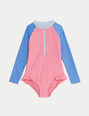 

M&S Collection Bañador de manga larga de bloques de color (2-8 años) - Pink Mix, Pink Mix