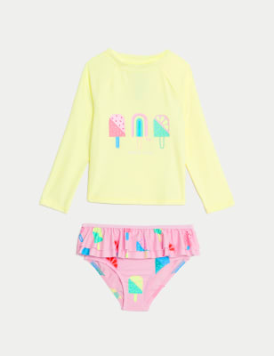 

M&S Collection 2-teiliges Badeanzug-Set mit langen Ärmeln und Eiscrememotiv (2-8 Jahre) - Yellow, Yellow