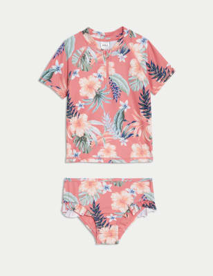 

Girls M&S Collection 2pc Tropical Floral Rash Vest Set (2-8 Yrs) - Coral, Coral