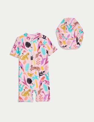 

M&S Collection 2-teiliges Set aus Einteiler und Mütze (2-8 J.) - Pink Mix, Pink Mix