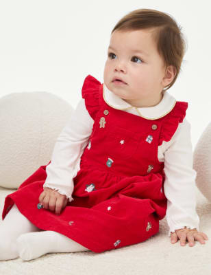 

M&S Collection Conjunto de 3 piezas de algodón navideño (0-3 años) - Red, Red