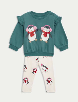 

Girls M&S Collection 2pc Cotton Rich Penguin Outfit (0-3 Yrs) - Green Mix, Green Mix