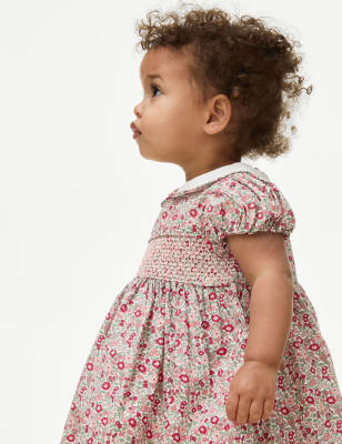 

M&S Collection Kleid aus reiner Baumwolle mit Blümchenmuster (0-3 Jahre) - Pink Mix, Pink Mix