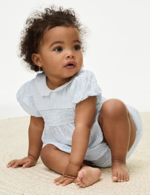 

Girls M&S Collection Pure Cotton Striped Romper (0-3 Yrs) - Blue Mix, Blue Mix